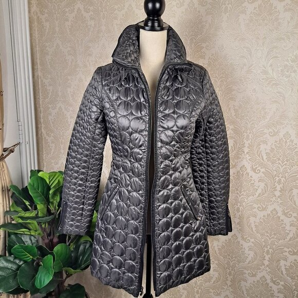 Laundry by Shelli Segal Size Small Ladies Black Puffer Coat Leopard Lining EUC - Picture 4 of 15